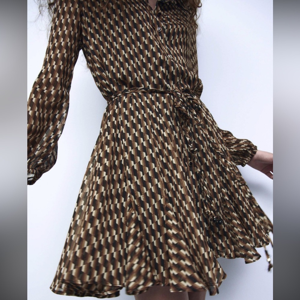 zara mini brown and black dress with metallic detail - Picture 2 of 6